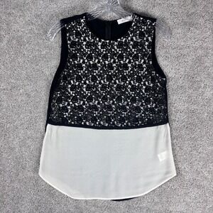 A.L.C. Black White Lace Sheer Panel Sleeveless Top Blouse Women Size 4